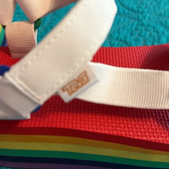 Teva Platform Sandals with Rainbow Sole and White Straps - Picture 7 of 7